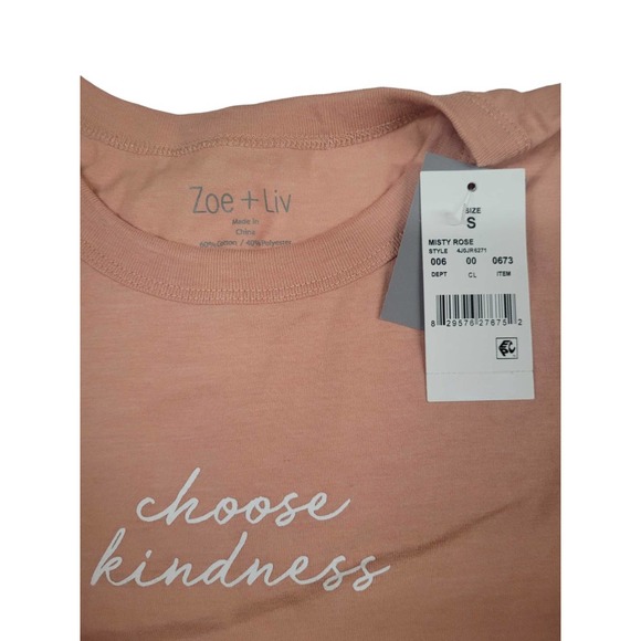 (2-PK) Women's Small "Choose Kindness" Short Sleeve Graphic T-Shirt - Misty Rose - Picture 6 of 7